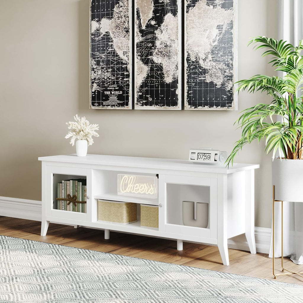 TV Stand - 55-Inch Storage Cabinet with 2 Cubbies and 2 Shelves -