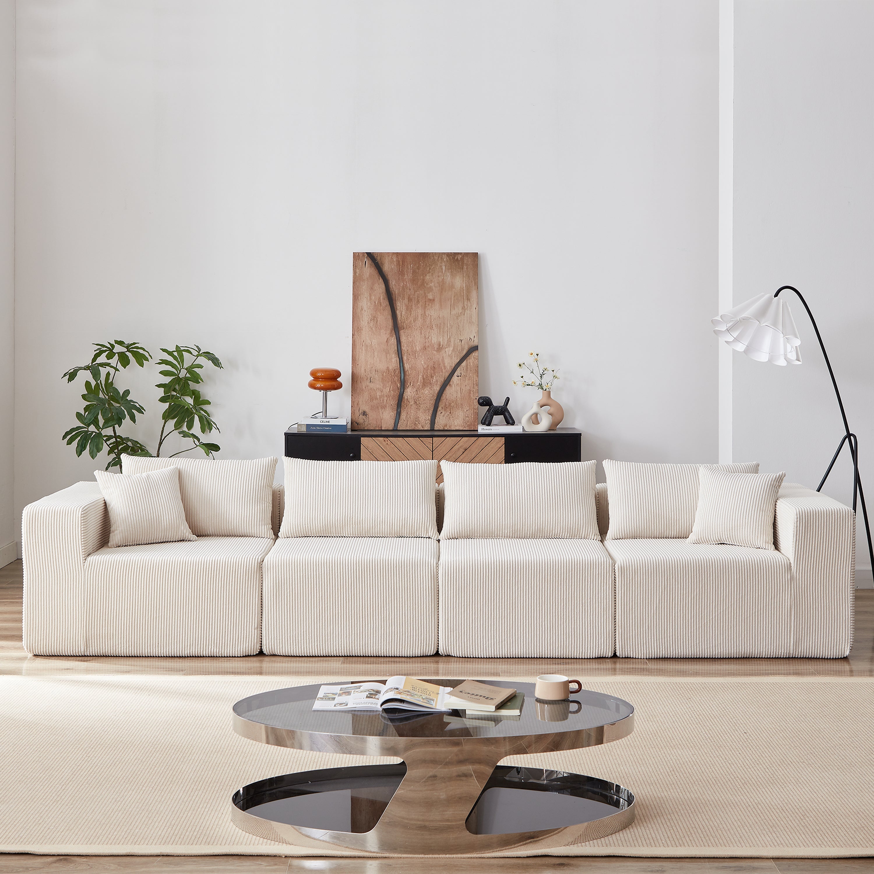 104-Inch Corduroy Modular L Shaped Sectional Sofa,Luxury Floor Couch