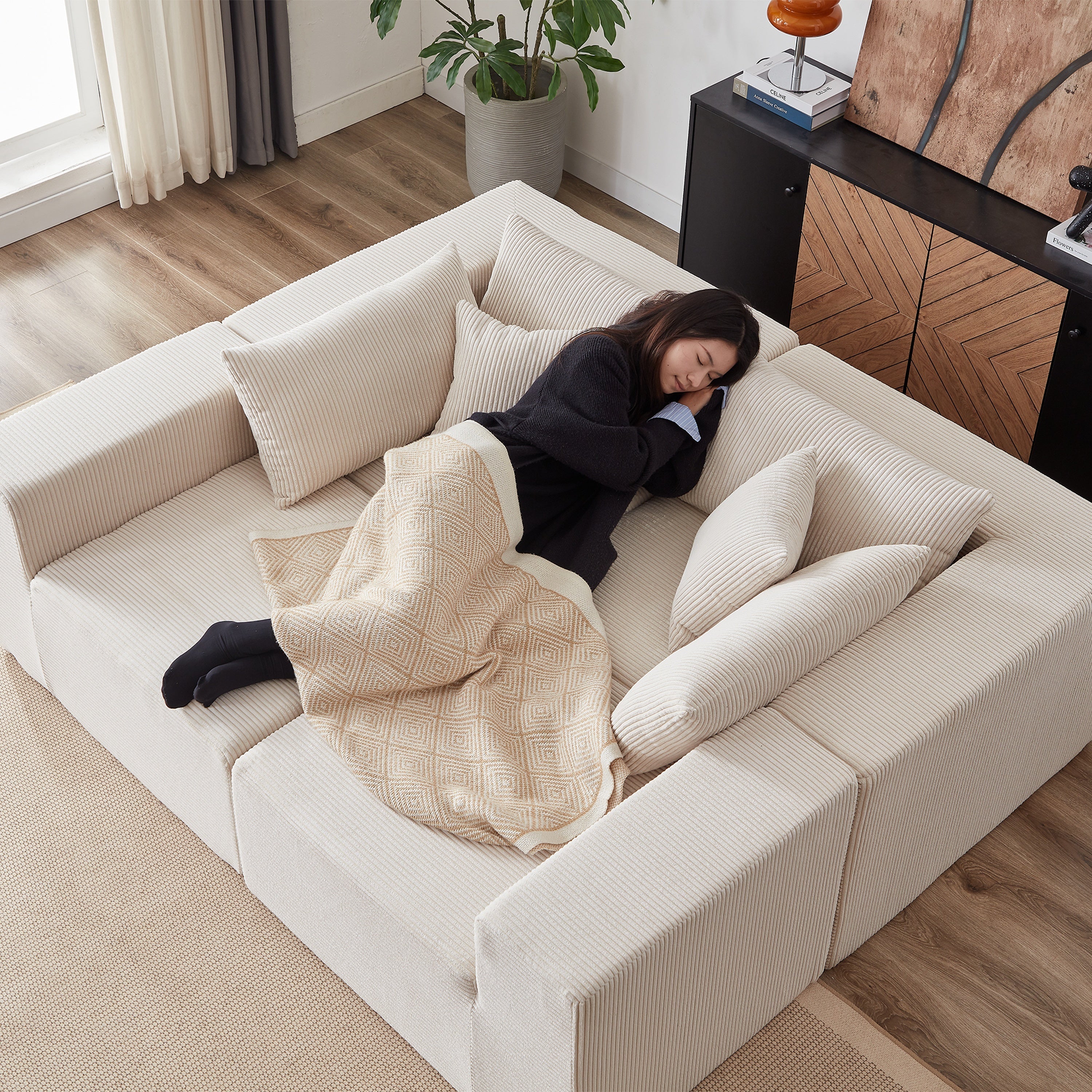 104-Inch Corduroy Modular L Shaped Sectional Sofa,Luxury Floor Couch