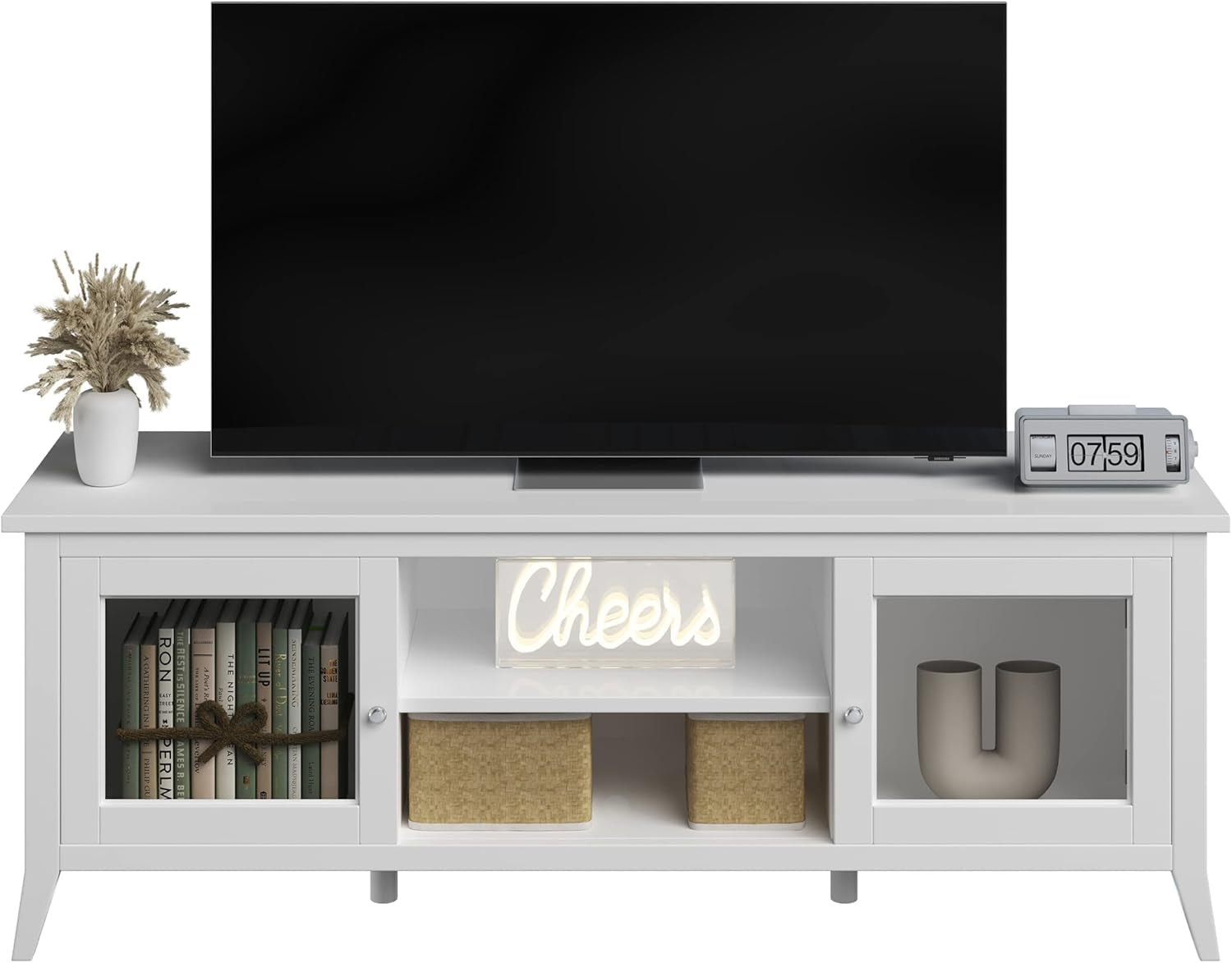 TV Stand - 55-Inch Storage Cabinet with 2 Cubbies and 2 Shelves -
