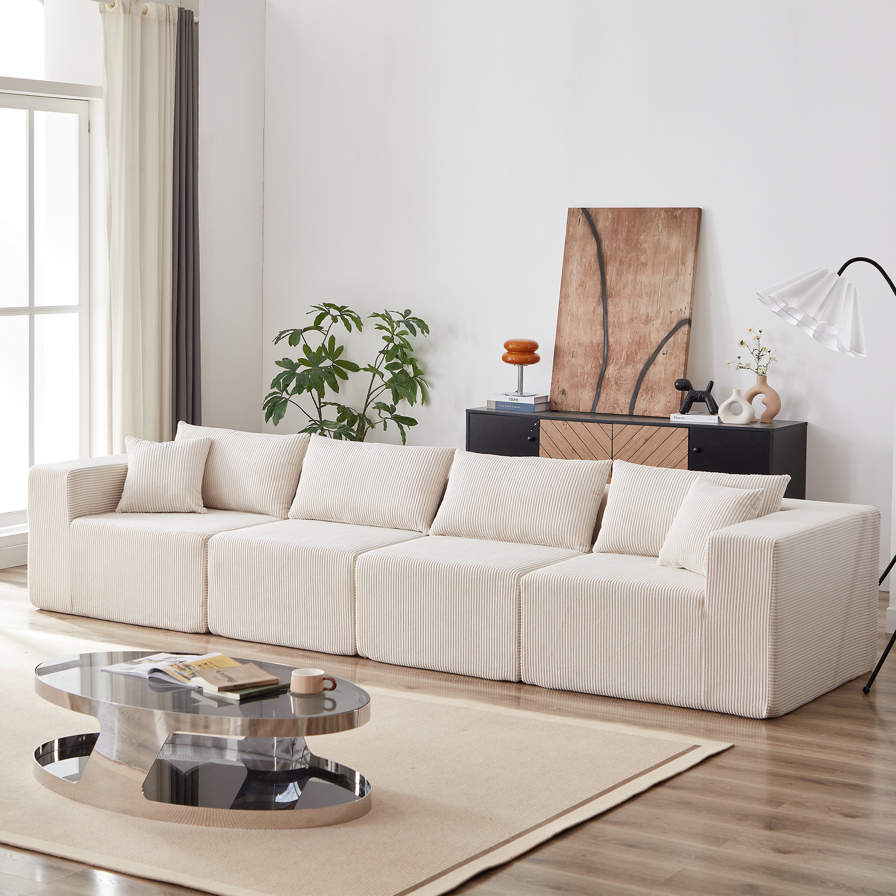 104-Inch Corduroy Modular L Shaped Sectional Sofa,Luxury Floor Couch
