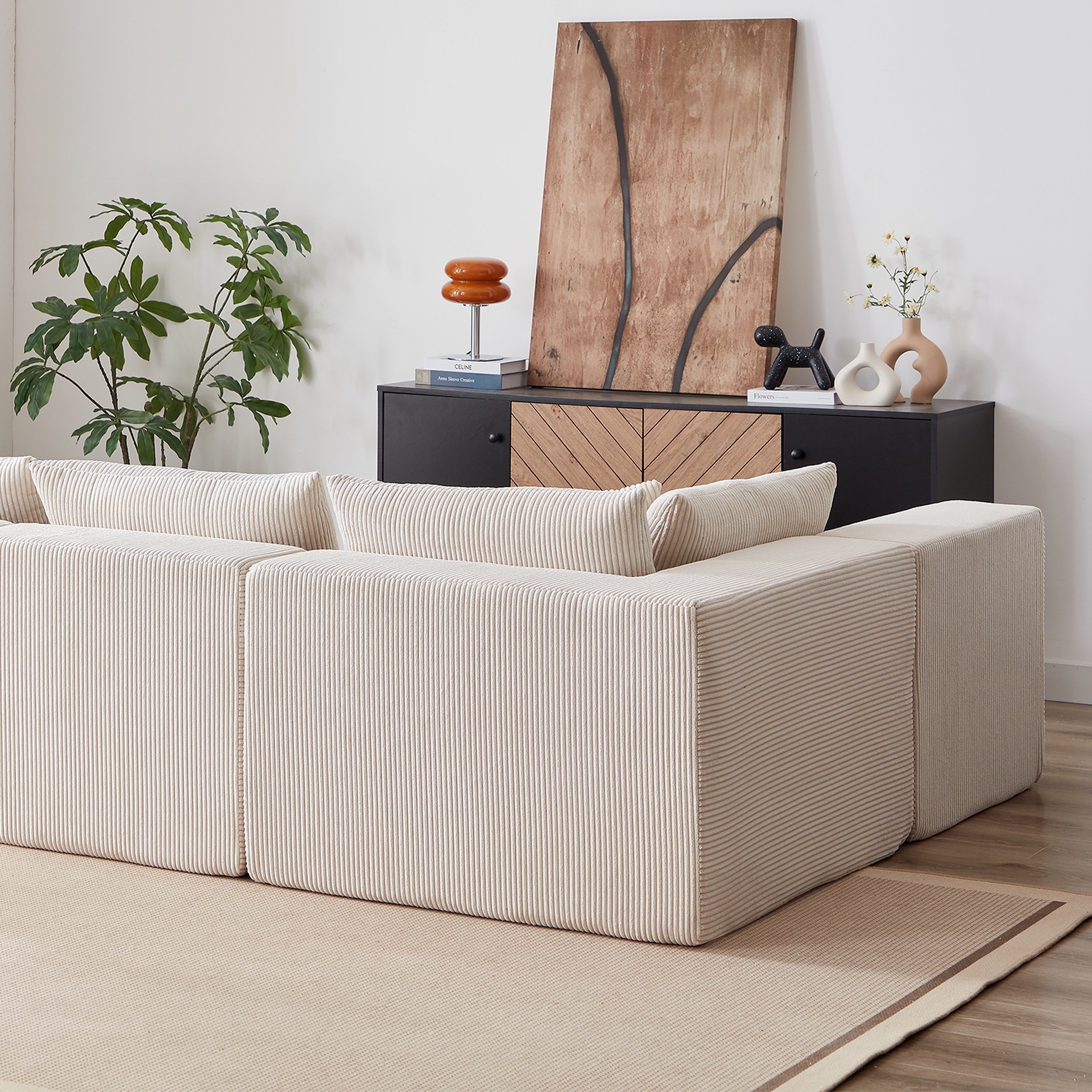 104-Inch Corduroy Modular L Shaped Sectional Sofa,Luxury Floor Couch