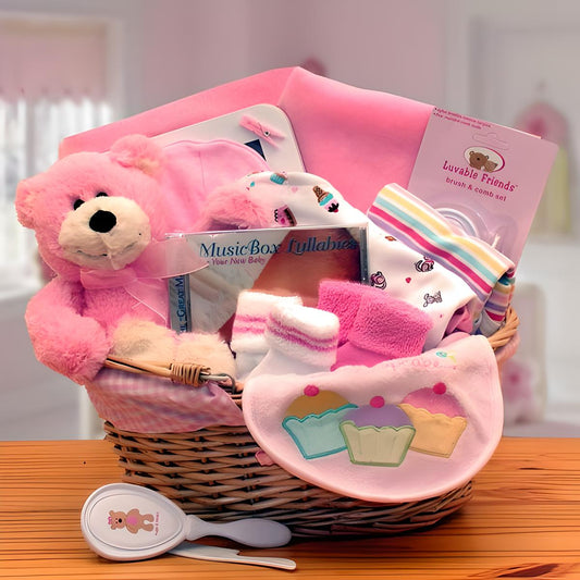 Organic New Baby Basics Gift Baskets - Pink