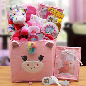 Dainty Tails New Baby Unicorn  Gift Basket