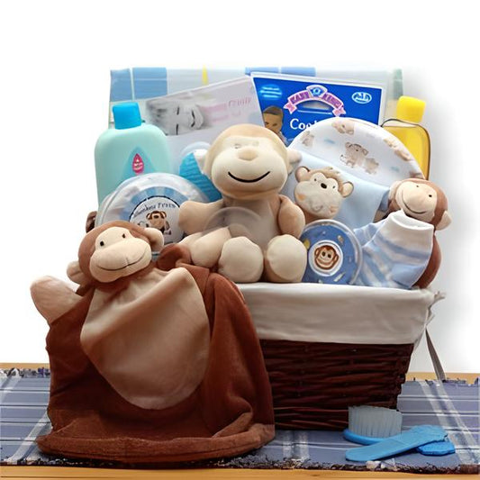 A New Little Monkey New Baby Gift Basket - Blue
