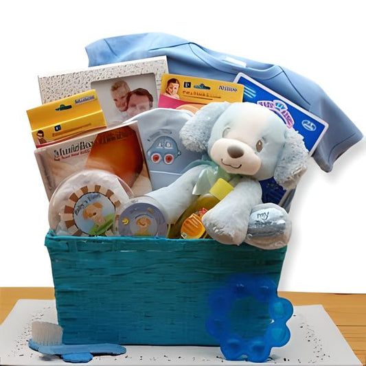 Puppy Love New Baby Gift Basket - Blue