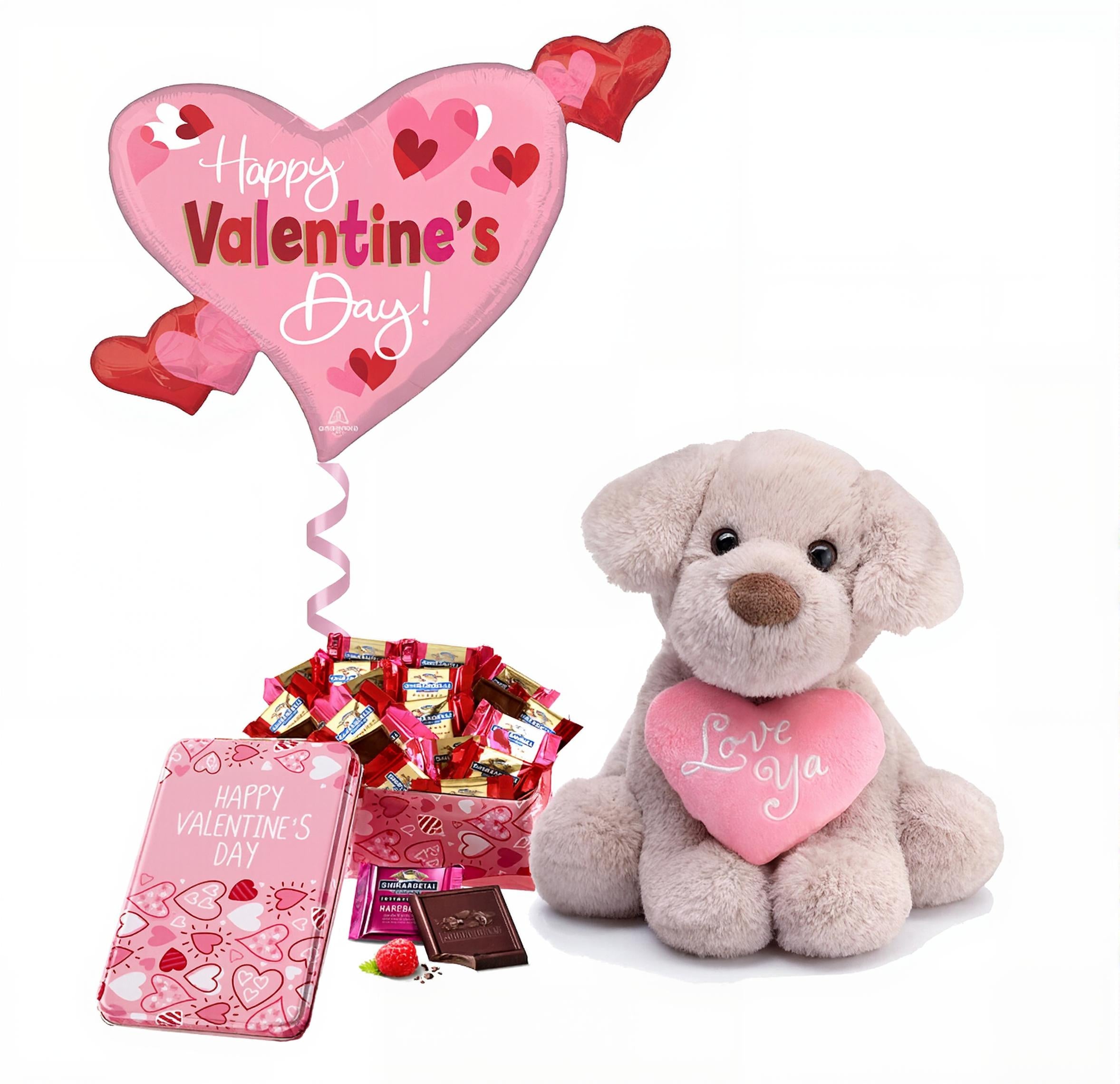 I Woof You Plush Valentine With chocolates gift set - Pink