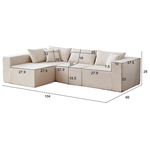 104-Inch Corduroy Modular L Shaped Sectional Sofa,Luxury Floor Couch