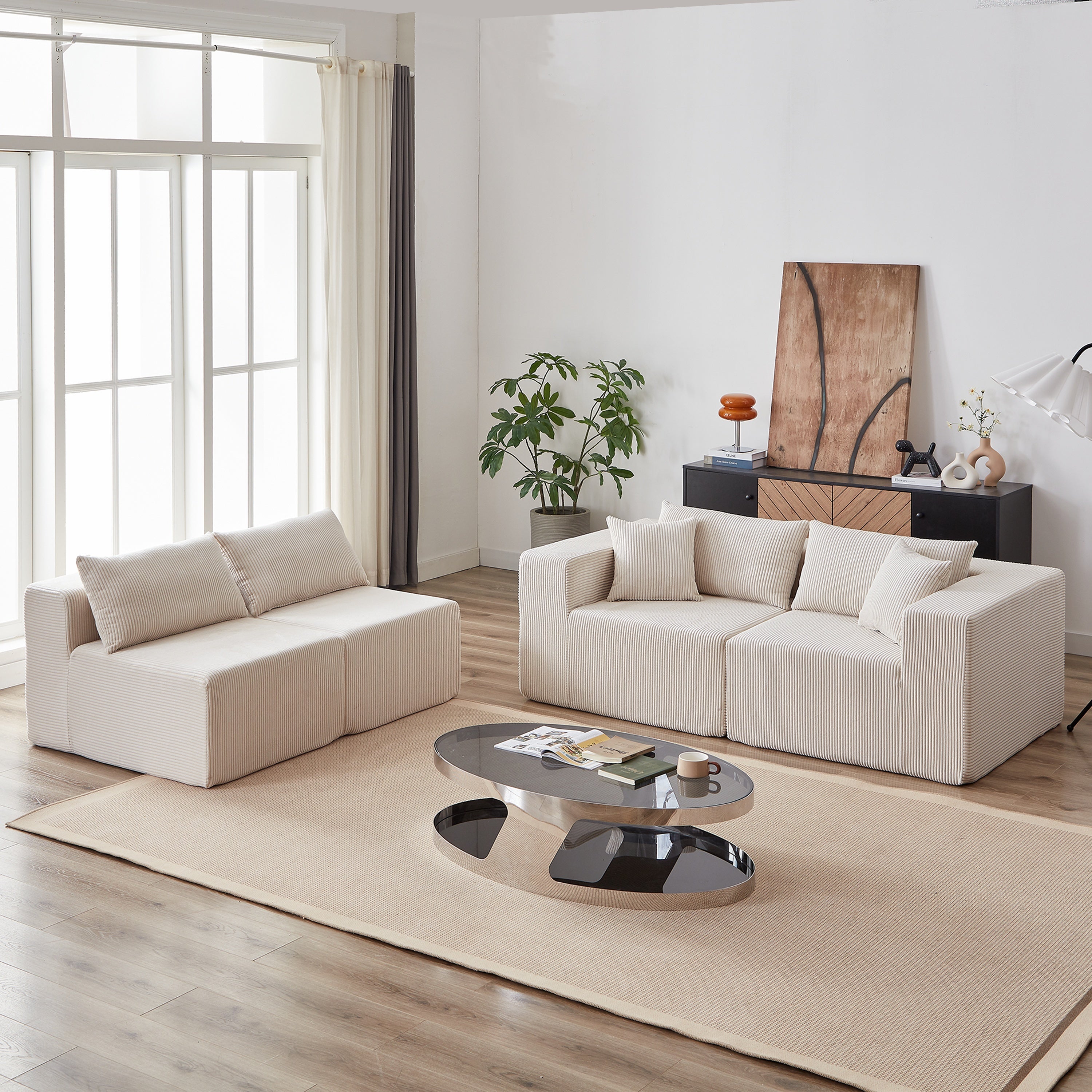 104-Inch Corduroy Modular L Shaped Sectional Sofa,Luxury Floor Couch