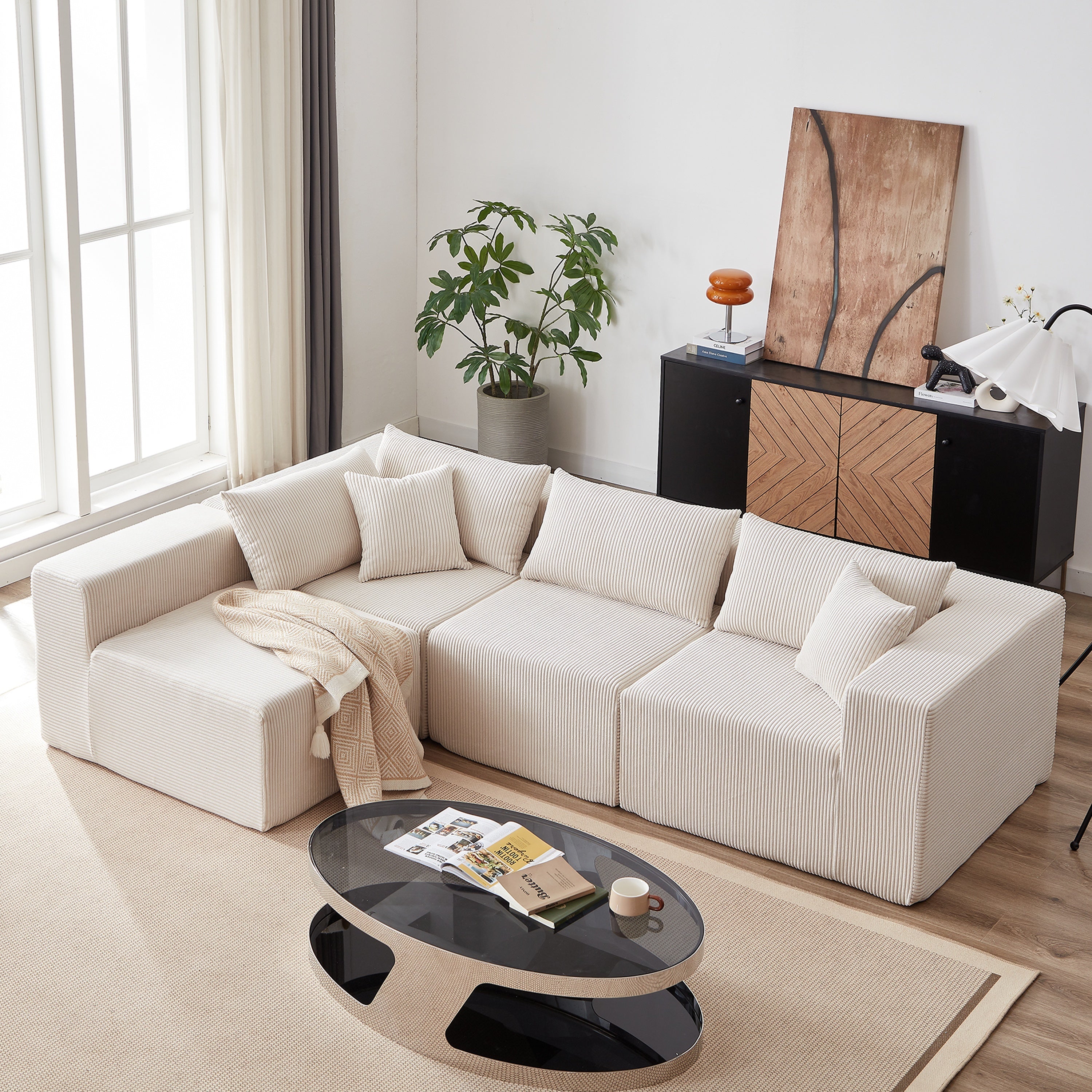 104-Inch Corduroy Modular L Shaped Sectional Sofa,Luxury Floor Couch