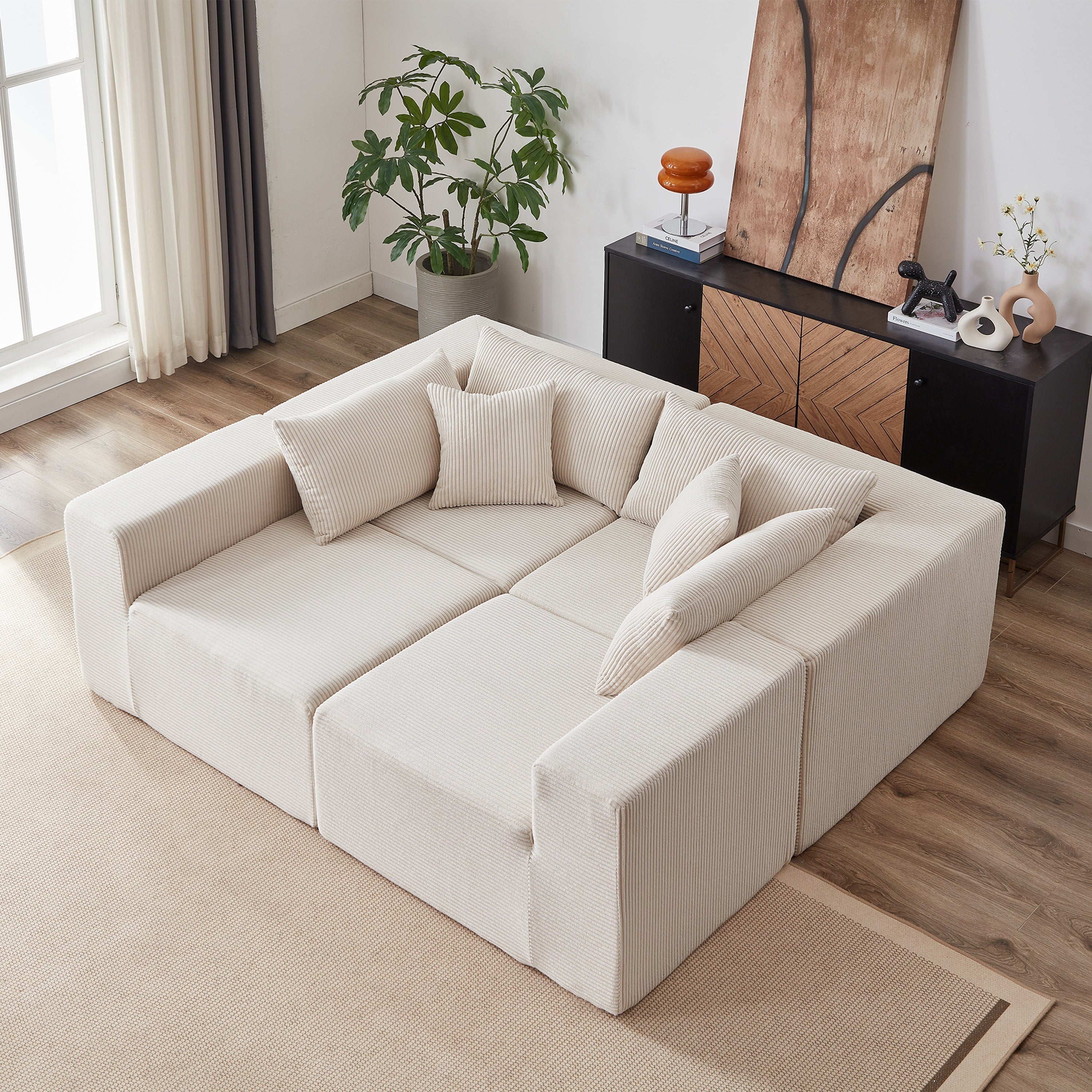 104-Inch Corduroy Modular L Shaped Sectional Sofa,Luxury Floor Couch